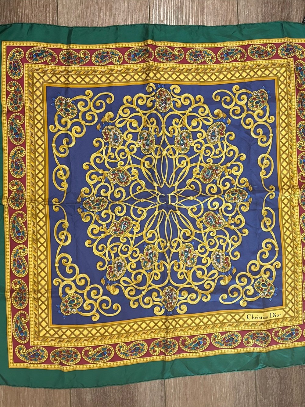 Christian Dior Blue & Gold Silk Scarf